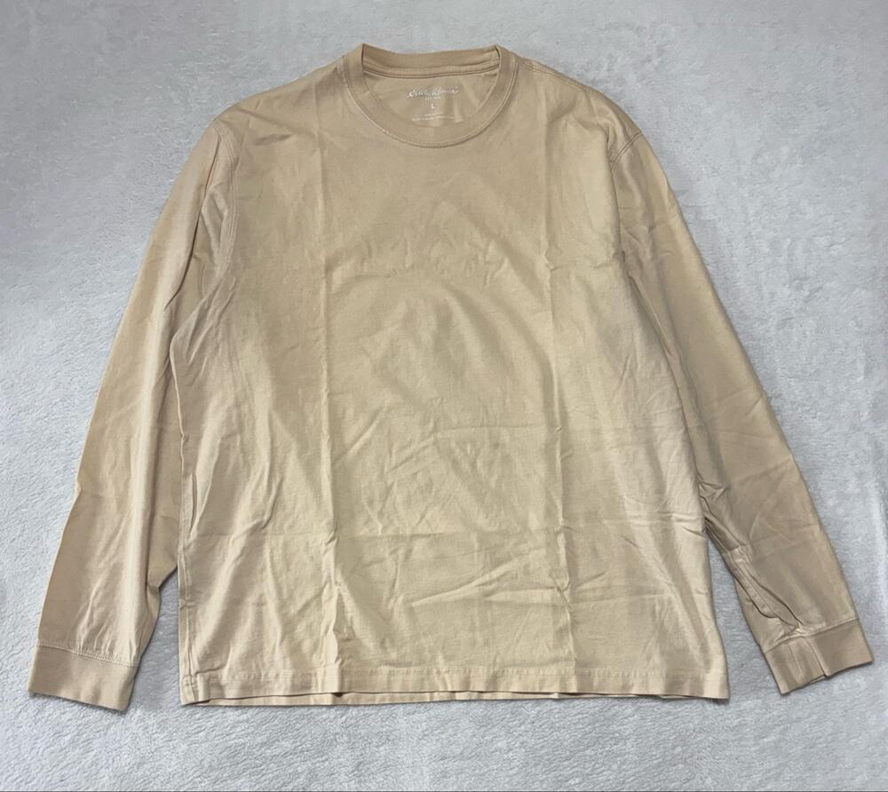 Eddie Bauer Shirt Mens Large Yellow Long Sleeve Crewneck Cotton Tee Casual Basic